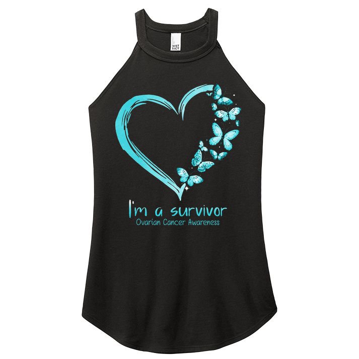 Teal Butterfly Heart Im A Survivor Ovarian Cancer Awareness Women's Perfect Tri Rocker Tank