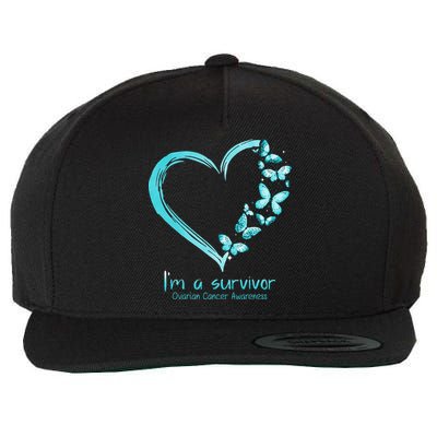 Teal Butterfly Heart Im A Survivor Ovarian Cancer Awareness Wool Snapback Cap