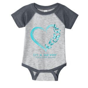 Teal Butterfly Heart Im A Survivor Ovarian Cancer Awareness Infant Baby Jersey Bodysuit