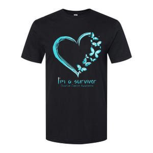 Teal Butterfly Heart Im A Survivor Ovarian Cancer Awareness Softstyle CVC T-Shirt