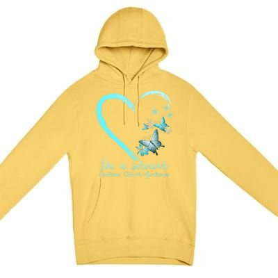 Teal Butterfly Heart Survivor Ovarian Cancer Awareness Tee Cool Gift Premium Pullover Hoodie