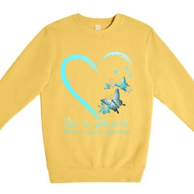 Teal Butterfly Heart Survivor Ovarian Cancer Awareness Tee Cool Gift Premium Crewneck Sweatshirt