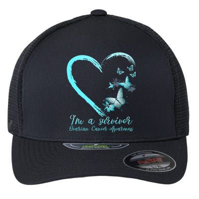 Teal Butterfly Heart Survivor Ovarian Cancer Awareness Tee Cool Gift Flexfit Unipanel Trucker Cap