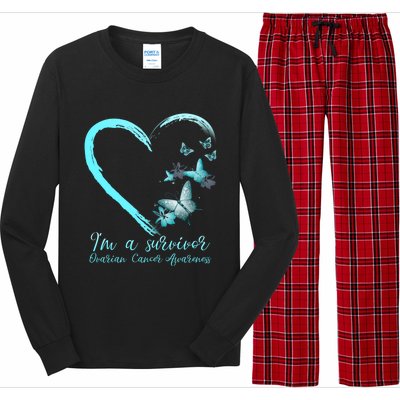 Teal Butterfly Heart Survivor Ovarian Cancer Awareness Tee Cool Gift Long Sleeve Pajama Set