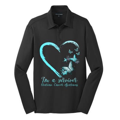 Teal Butterfly Heart Survivor Ovarian Cancer Awareness Tee Cool Gift Silk Touch Performance Long Sleeve Polo