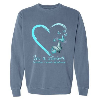 Teal Butterfly Heart Survivor Ovarian Cancer Awareness Tee Cool Gift Garment-Dyed Sweatshirt