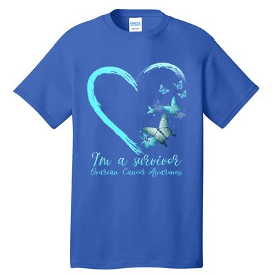 Teal Butterfly Heart Survivor Ovarian Cancer Awareness Tee Cool Gift Tall T-Shirt