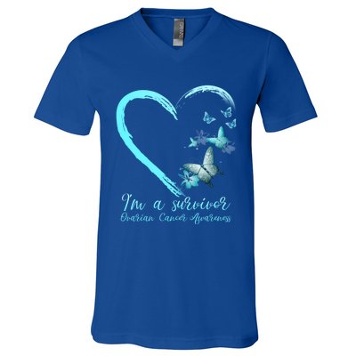 Teal Butterfly Heart Survivor Ovarian Cancer Awareness Tee Cool Gift V-Neck T-Shirt