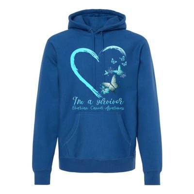 Teal Butterfly Heart Survivor Ovarian Cancer Awareness Tee Cool Gift Premium Hoodie