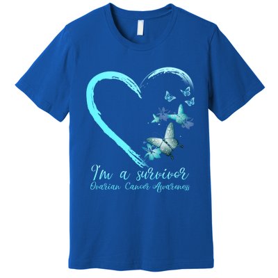 Teal Butterfly Heart Survivor Ovarian Cancer Awareness Tee Cool Gift Premium T-Shirt