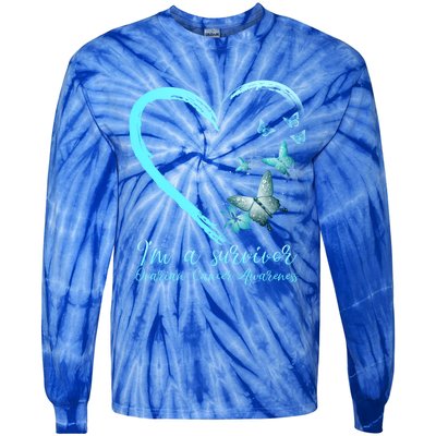 Teal Butterfly Heart Survivor Ovarian Cancer Awareness Tee Cool Gift Tie-Dye Long Sleeve Shirt