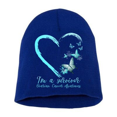 Teal Butterfly Heart Survivor Ovarian Cancer Awareness Tee Cool Gift Short Acrylic Beanie