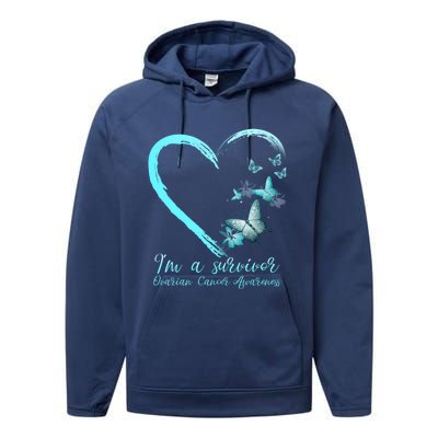 Teal Butterfly Heart Survivor Ovarian Cancer Awareness Tee Cool Gift Performance Fleece Hoodie