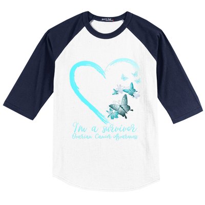 Teal Butterfly Heart Survivor Ovarian Cancer Awareness Tee Cool Gift Baseball Sleeve Shirt