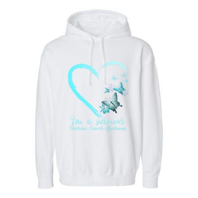 Teal Butterfly Heart Survivor Ovarian Cancer Awareness Tee Cool Gift Garment-Dyed Fleece Hoodie