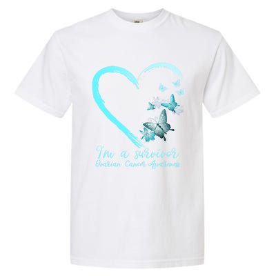 Teal Butterfly Heart Survivor Ovarian Cancer Awareness Tee Cool Gift Garment-Dyed Heavyweight T-Shirt