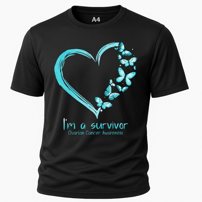 Teal Butterfly Heart Im A Survivor Ovarian Cancer Awareness Cooling Performance Crew T-Shirt