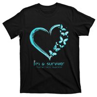 Teal Butterfly Heart Im A Survivor Ovarian Cancer Awareness T-Shirt