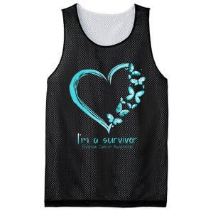 Teal Butterfly Heart Im A Survivor Ovarian Cancer Awareness Mesh Reversible Basketball Jersey Tank