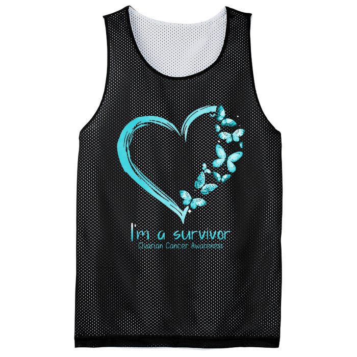 Teal Butterfly Heart Im A Survivor Ovarian Cancer Awareness Mesh Reversible Basketball Jersey Tank