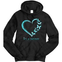 Teal Butterfly Heart Im A Survivor Ovarian Cancer Awareness Tie Dye Hoodie