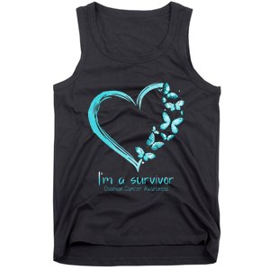 Teal Butterfly Heart Im A Survivor Ovarian Cancer Awareness Tank Top