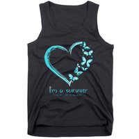 Teal Butterfly Heart Im A Survivor Ovarian Cancer Awareness Tank Top