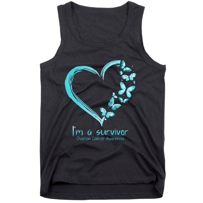 Teal Butterfly Heart Im A Survivor Ovarian Cancer Awareness Tank Top