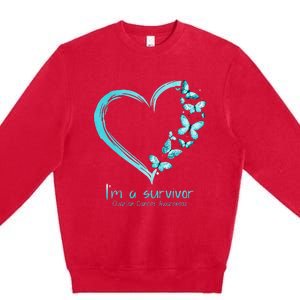 Teal Butterfly Heart Im A Survivor Ovarian Cancer Awareness Premium Crewneck Sweatshirt