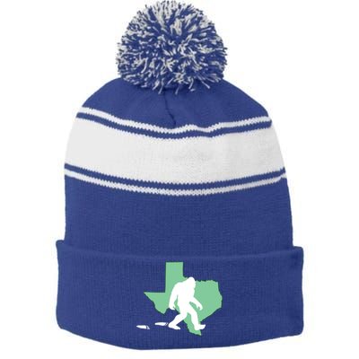 Texas Bigfoot Hunter State Funny Gift Stripe Pom Pom Beanie