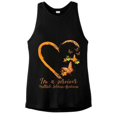 Teal Butterfly Heart Survivor Multiple Sclerosis Awareness Ladies PosiCharge Tri-Blend Wicking Tank