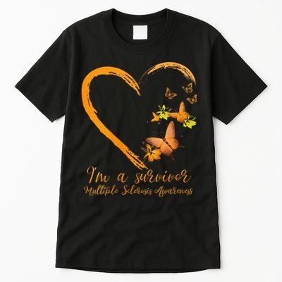 Teal Butterfly Heart Survivor Multiple Sclerosis Awareness Tall T-Shirt