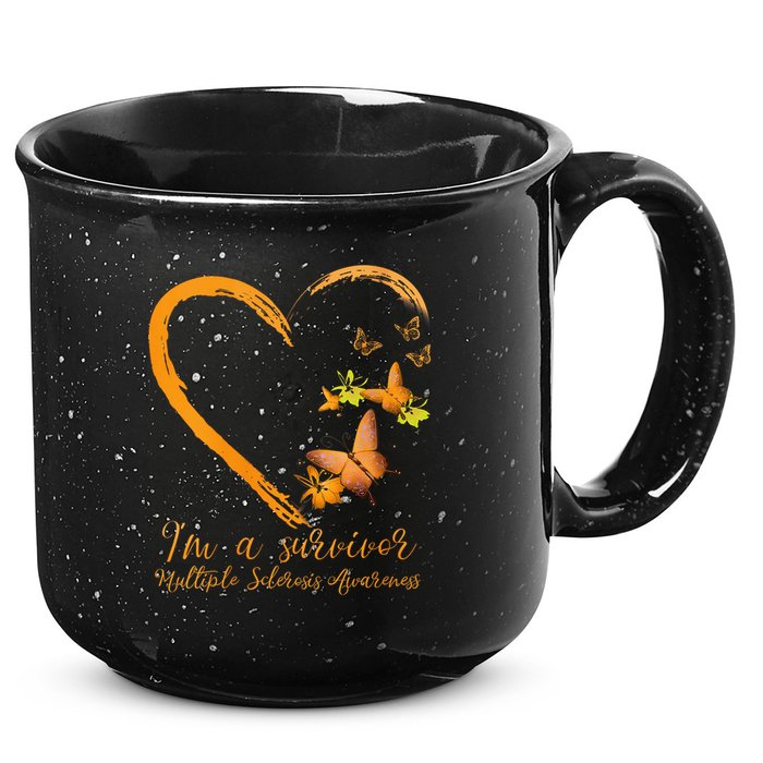 Teal Butterfly Heart Survivor Multiple Sclerosis Awareness 15oz Campfire Ceramic Mug