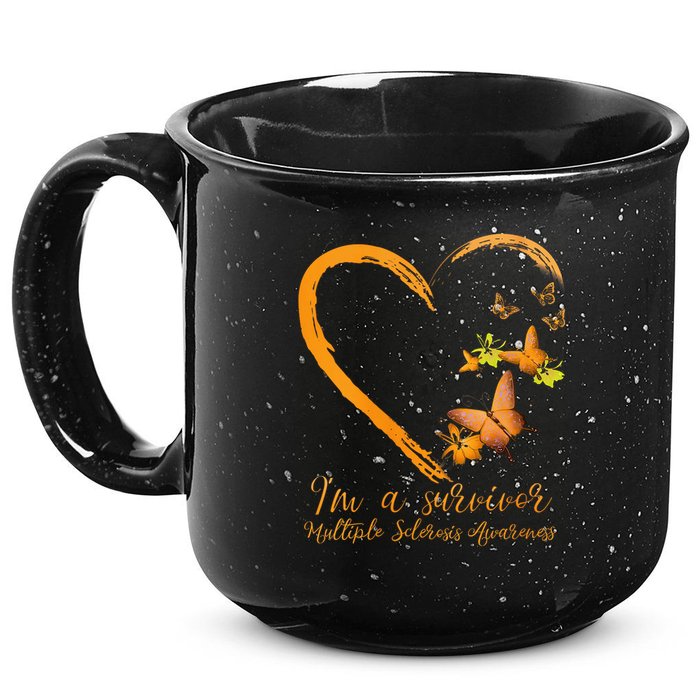 Teal Butterfly Heart Survivor Multiple Sclerosis Awareness 15oz Campfire Ceramic Mug