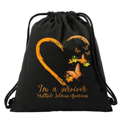 Teal Butterfly Heart Survivor Multiple Sclerosis Awareness Drawstring Bag