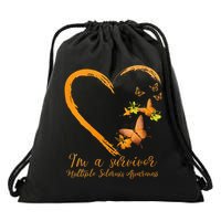 Teal Butterfly Heart Survivor Multiple Sclerosis Awareness Drawstring Bag