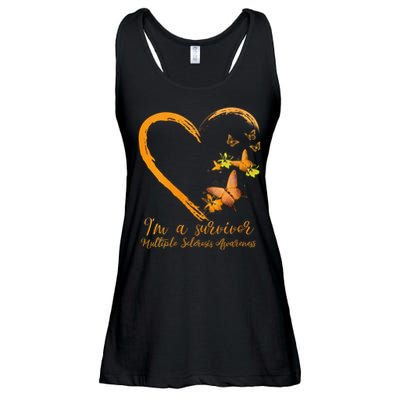 Teal Butterfly Heart Survivor Multiple Sclerosis Awareness Ladies Essential Flowy Tank