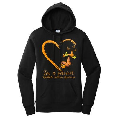 Teal Butterfly Heart Survivor Multiple Sclerosis Awareness Women's Pullover Hoodie