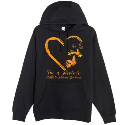 Teal Butterfly Heart Survivor Multiple Sclerosis Awareness Premium Pullover Hoodie
