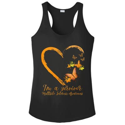 Teal Butterfly Heart Survivor Multiple Sclerosis Awareness Ladies PosiCharge Competitor Racerback Tank