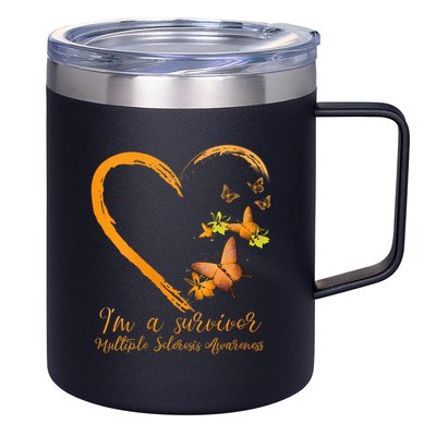 Teal Butterfly Heart Survivor Multiple Sclerosis Awareness 12oz Stainless Steel Coffee Mug