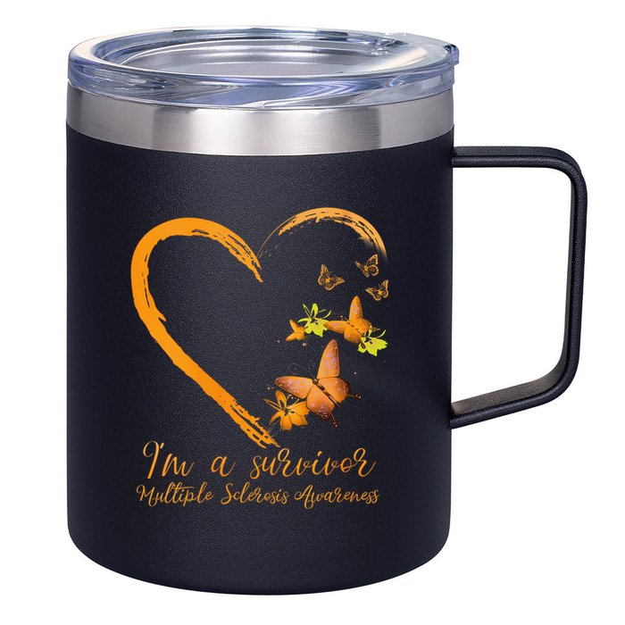 Teal Butterfly Heart Survivor Multiple Sclerosis Awareness 12oz Stainless Steel Coffee Mug
