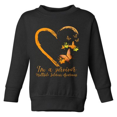Teal Butterfly Heart Survivor Multiple Sclerosis Awareness Toddler Sweatshirt