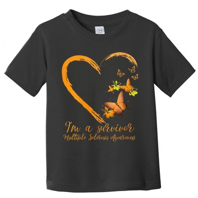 Teal Butterfly Heart Survivor Multiple Sclerosis Awareness Toddler T-Shirt