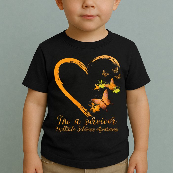 Teal Butterfly Heart Survivor Multiple Sclerosis Awareness Toddler T-Shirt