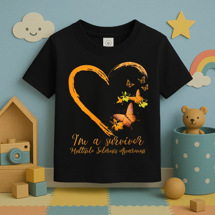Teal Butterfly Heart Survivor Multiple Sclerosis Awareness Toddler T-Shirt