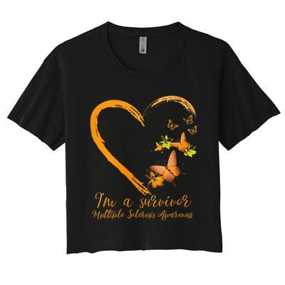 Teal Butterfly Heart Survivor Multiple Sclerosis Awareness Crop Top