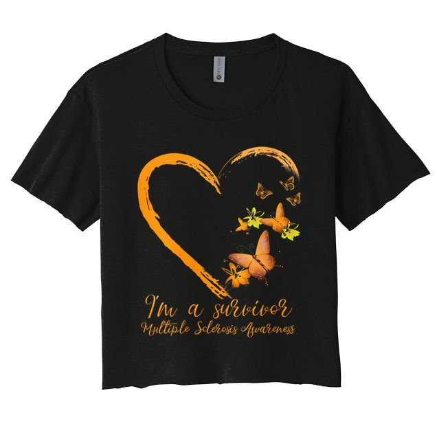 Teal Butterfly Heart Survivor Multiple Sclerosis Awareness Crop Top