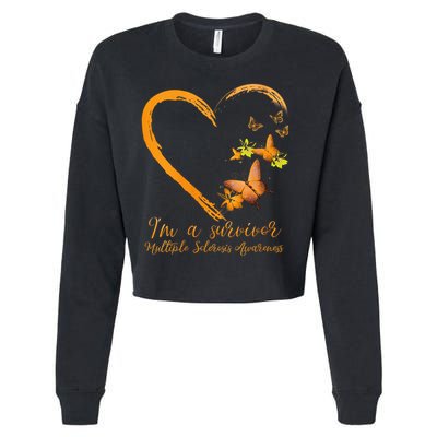 Teal Butterfly Heart Survivor Multiple Sclerosis Awareness Cropped Pullover Crew