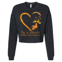 Teal Butterfly Heart Survivor Multiple Sclerosis Awareness Cropped Pullover Crew